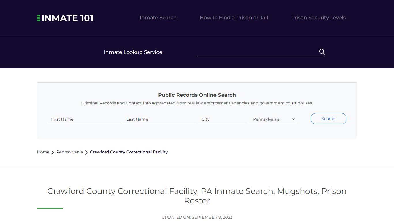 Crawford County Correctional Facility, PA Inmate Search, Mugshots ...
